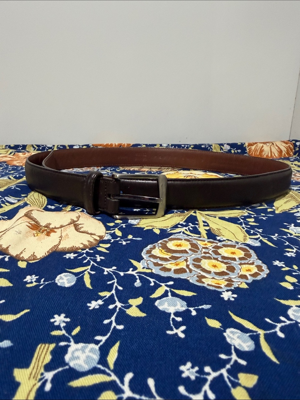 Perry Ellis Portfolio Brown Leather Dress Belt Size 34 Italian Calfskin